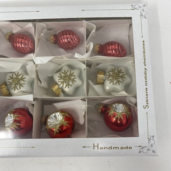 Boxed Set of 9 Vitbis Handmade in Poland Glass Ornaments Red Silver White Gold - Picture 7 of 8